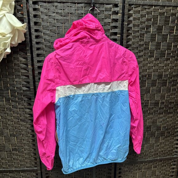K-Way Pink Blue Packable Hooded Raincoat Jacket Size Medium - Picture 7 of 7